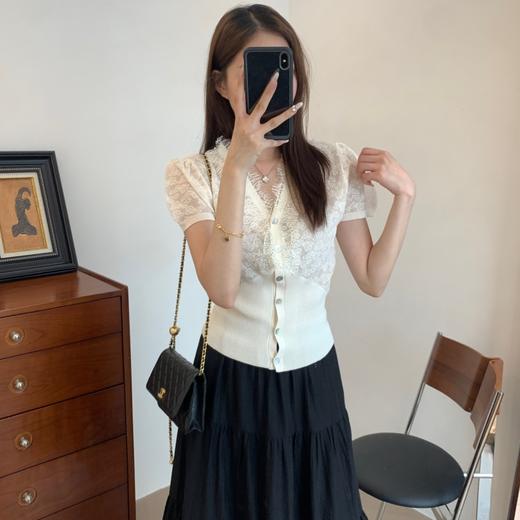 法式气质温柔天丝亚麻亲肤V领蕾丝边沙漏显瘦麻衫 商品图6