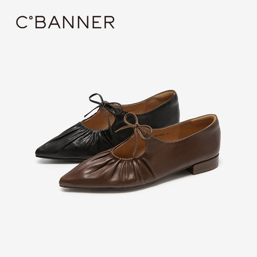 千百度褶皱羊皮粗跟玛丽珍鞋女低跟浅口休闲舒适单鞋A25411559 商品图0