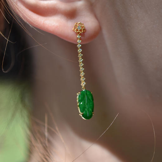 一叶知夏翡翠叶钻石耳环【仅现货】 商品图2