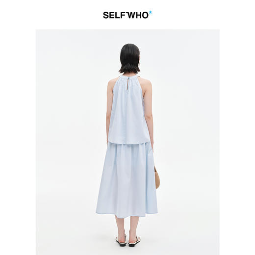 SELFWHO纯棉可拆卸钉珠花朵背心女2025夏新款抽褶A摆无袖上衣 商品图2