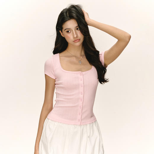 Ariseism 美式复古设计感短袖T恤女2025夏季新款辣妹修身上衣 商品图3