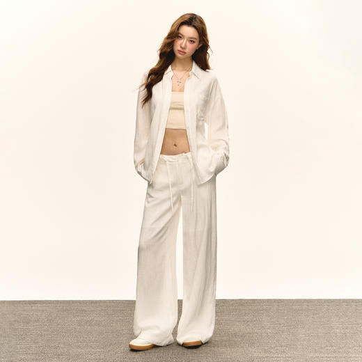 Ariseism 美式复古白色上衣休闲长裤套装女两件套 商品图0