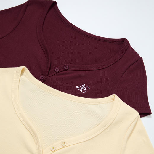 【限时秒杀】法式复古刺绣正肩大领口短袖T恤女夏季弹力修身短款上衣V0050353 商品图6