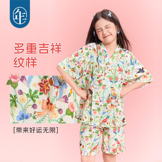 年衣童装25夏季新款中式国风居家内衣短袖裤子繁花假日家居服 商品图4