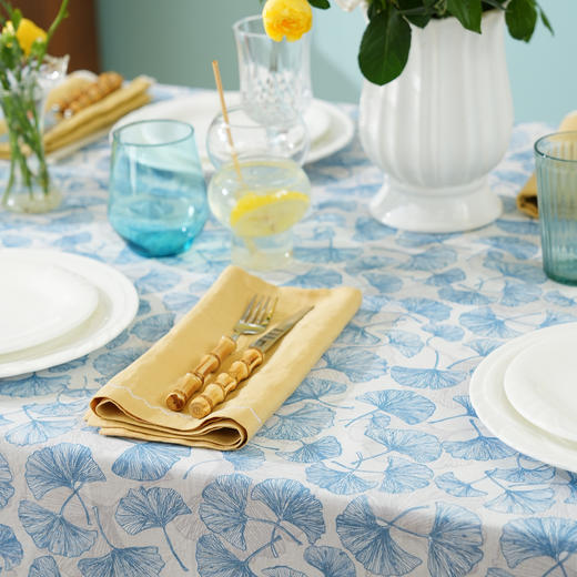 手绘银杏系列亚麻桌布茶几餐桌轻奢棉高级感长方形氛围感法式复古结婚定制 商品图2