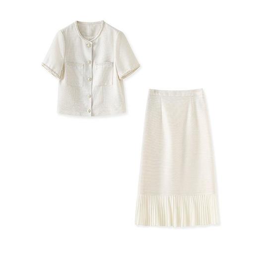 「高货wl」全新升级【铂金会员395/天猫529/差价134】(99425)洛诗琳法式名媛小香风通勤小外套压褶直筒半身裙两件套女 商品图4