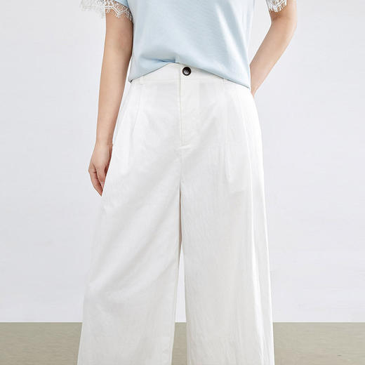 【专属特价】熙世界九分阔腿裤女2025夏季薄款小个子宽松休闲通勤直筒白色裤子 商品图4