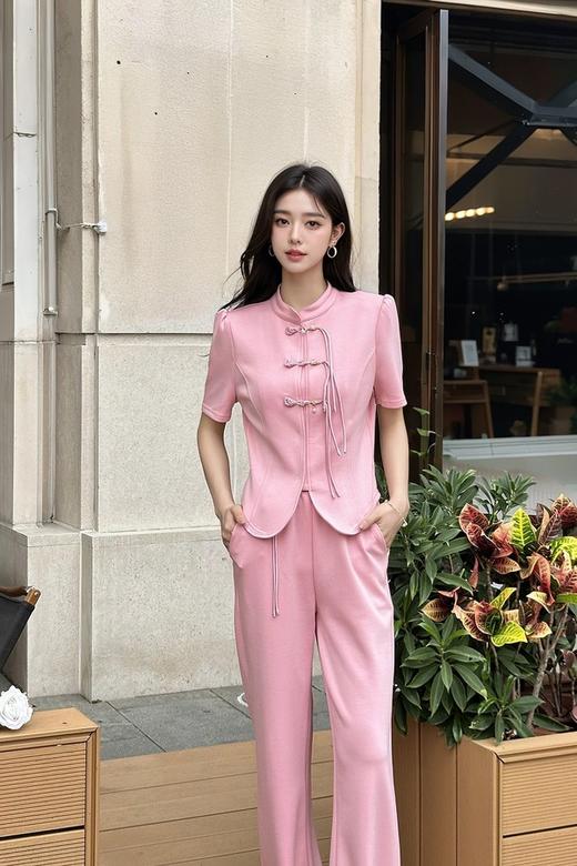 HAYES 粉色新中式盘扣上衣长裤套装 20330 商品图1