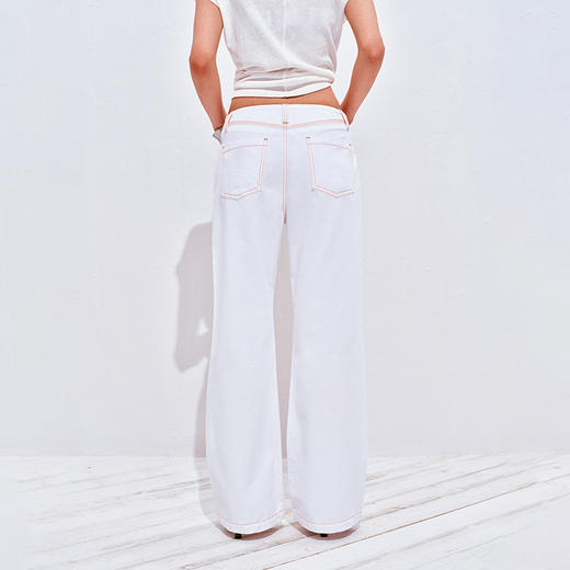 NUTH修身直筒工装裤撞色线水洗工装裤女 白色 商品图8