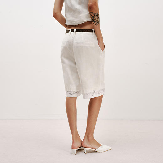 NUTH波西米亚镂空蕾丝白色凉感亚麻天丝宽松直筒五分中裤女 商品图2