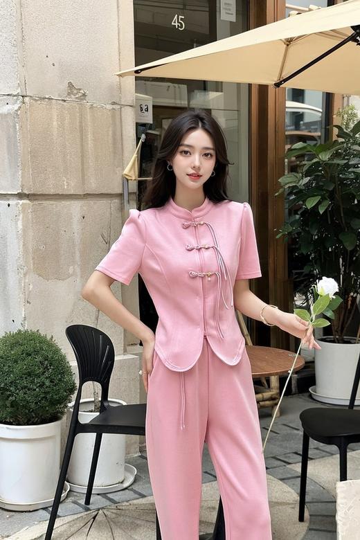 HAYES 粉色新中式盘扣上衣长裤套装 20330 商品图6