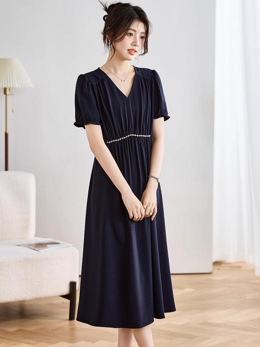 全新升级【铂金会员247/天猫329/差价82】(43352)洛诗琳高级感v领泡泡袖连衣裙女夏2025新款法式复古显瘦气质长裙 商品图2