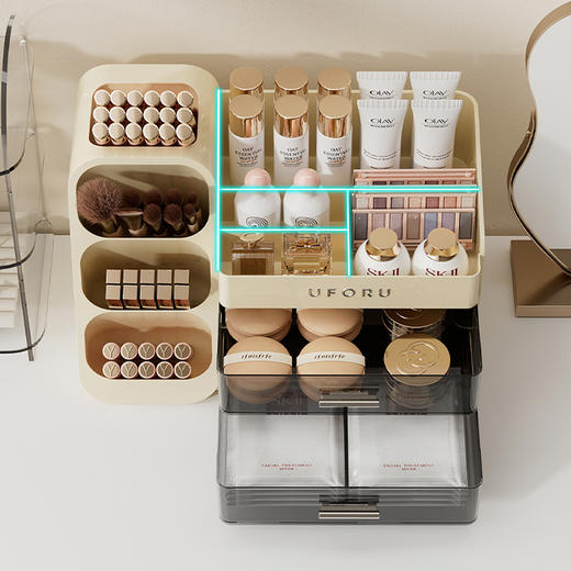 摩登主妇桌面化妆品收纳盒化妆刷分隔整理置物架多功能抽屉梳妆台 商品图4