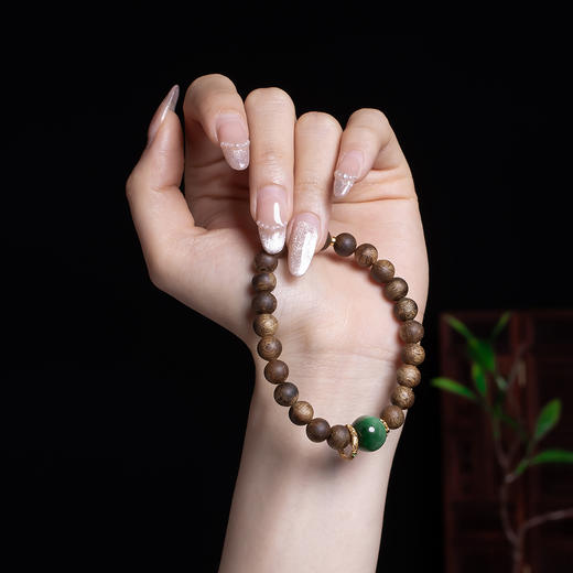 XY0373沉香+碧玉猫眼渐变手串 商品图1