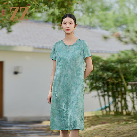 佐尔美优雅国风新中式100%桑蚕丝连衣裙女M52LS17 商品图2