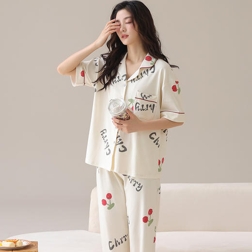 【裸感清凉，舒享夏夜~】睡衣女短袖长裤 甜美夏季套装 可外穿新款夏款 莫代尔家居服-QQ 商品图5