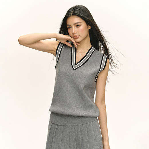 Ariseism 美式复古学院风V领无袖背心女2025夏季新款辣妹宽松上衣 商品图2
