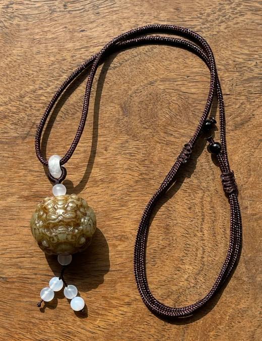 褐沁白玉雕瑞狮首大圆珠，顺丰包邮 商品图7