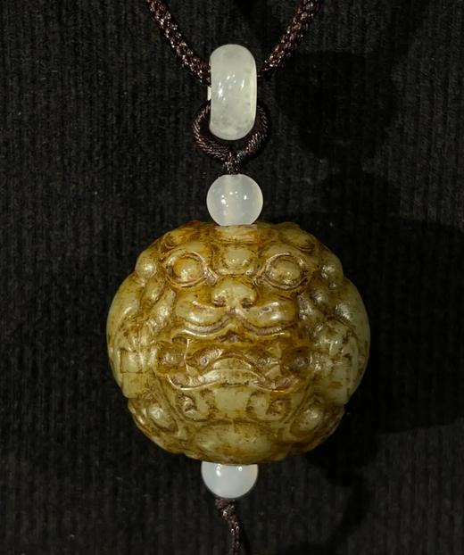 褐沁白玉雕瑞狮首大圆珠，顺丰包邮 商品图13