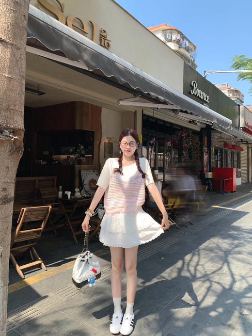 <曾小咸推荐>拼色假两件短袖T恤针织上衣 商品图5