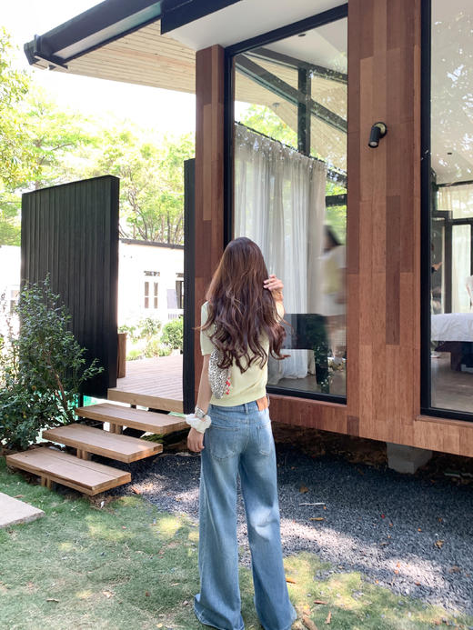 <曾小咸推荐>韩系黄色重工刺绣针织短袖T恤 商品图9