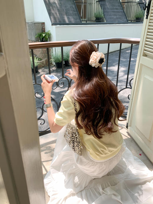 <曾小咸推荐>韩系黄色重工刺绣针织短袖T恤 商品图7