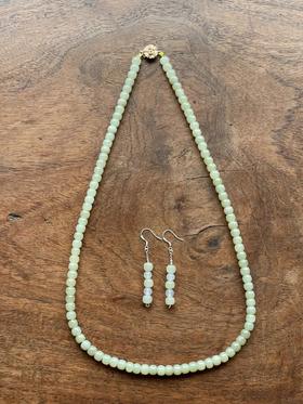 且末藍和田玉鼓珠項链与耳坠套组，顺丰包邮