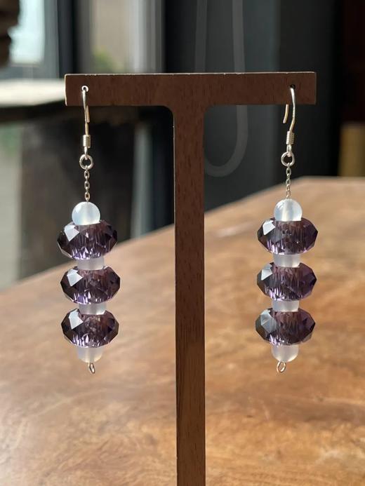 紫晶菱格面扁珠项链与银钩耳坠套组，顺丰包邮 商品图3