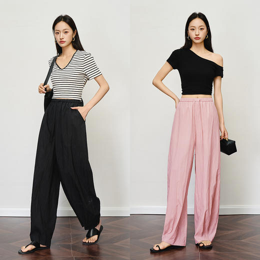 OLrain欧芮儿宽松褶皱慵懒垂性休闲长裤女夏季2025年新款松弛裤子 商品图4