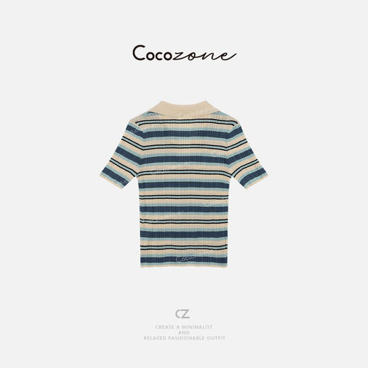 COCO ZONE 刘一一 【醋酸丝棉混纺】条纹短袖毛织上衣 CD2A1202 商品图1