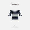 COCO ZONE 刘一一  法式条纹一字肩气质短袖T恤ACD2A0181 商品缩略图1
