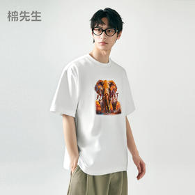 棉仓363801055-微宽松乱针绣好运大象T恤