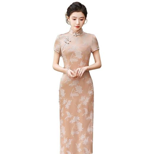 真丝提花旗袍中式桑蚕丝连衣裙手工缝制送考宴席日常WXG25017 商品图4