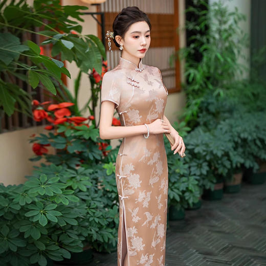 真丝提花旗袍中式桑蚕丝连衣裙手工缝制送考宴席日常WXG25017 商品图3