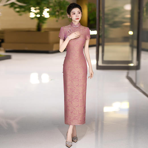 真丝旗袍中式桑蚕丝连衣裙手工缝制送考宴席日常可穿WXG25012 商品图0