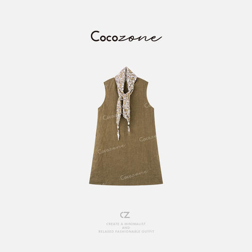 COCO ZONE 刘一一 【100亚麻】圆领无袖垂坠感连衣裙CD2A1251 商品图3