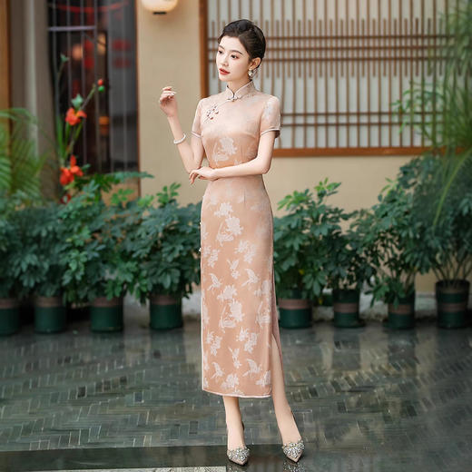 真丝提花旗袍中式桑蚕丝连衣裙手工缝制送考宴席日常WXG25017 商品图0