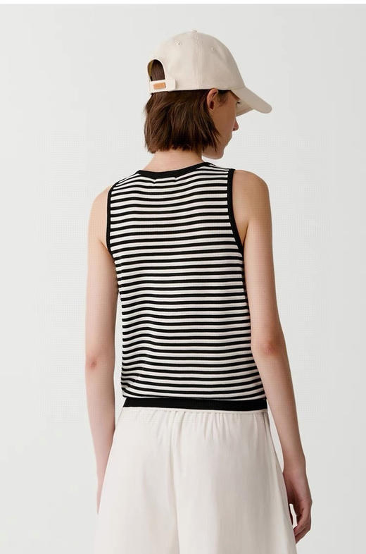 61-5 纯圆正 小禾 7057款 桑蚕丝有机棉 贝壳纽扣 黑白条纹基础款背心 商品图10