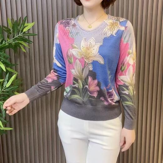 2025夏季镶钻天丝针织衫时尚显瘦长袖V领 商品图2