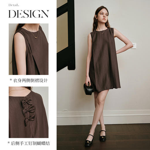 OLrain欧芮儿2025夏季新款咖色法式气质连衣裙立体蝴蝶结装饰长裙 商品图2