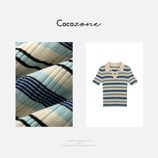 COCO ZONE 刘一一 【醋酸丝棉混纺】条纹短袖毛织上衣 CD2A1202 商品图2