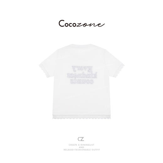 COCO ZONE 刘一一 圆领甜美温柔字母拼接蕾丝短袖T恤CD1A0654 商品图1