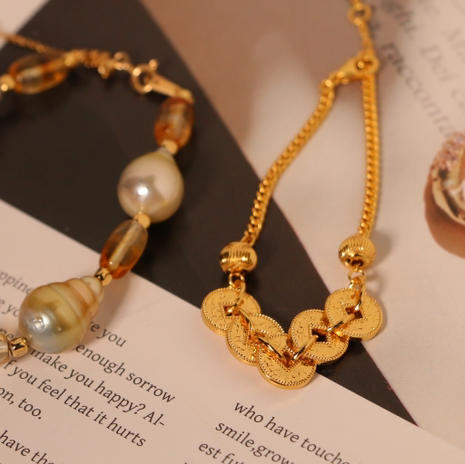 Perperle 碎冰冰五帝钱 纯银镀金手链 商品图10