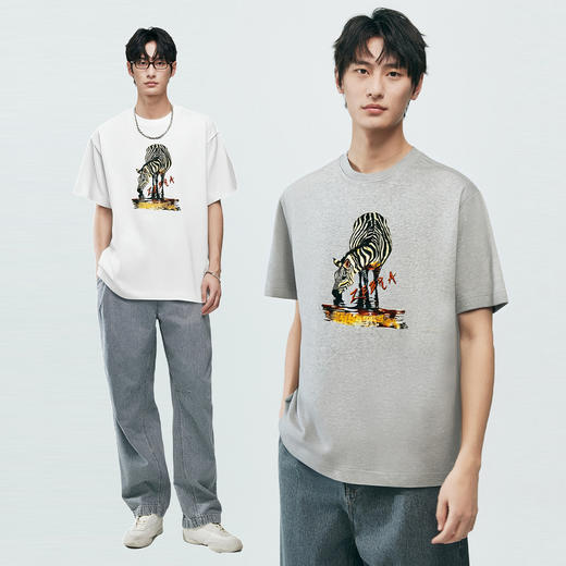 棉仓363801056-微宽松乱针绣好运斑马T恤 商品图4