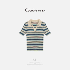 COCO ZONE 刘一一 【醋酸丝棉混纺】条纹短袖毛织上衣 CD2A1202