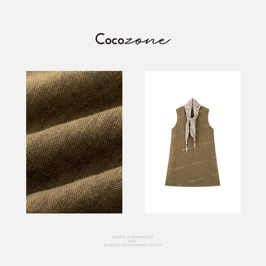 COCO ZONE 刘一一 【100亚麻】圆领无袖垂坠感连衣裙CD2A1251 商品图5