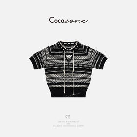 COCO ZONE刘一一  V领系带套头复古风显瘦撞色毛针织衫 CD1A0679