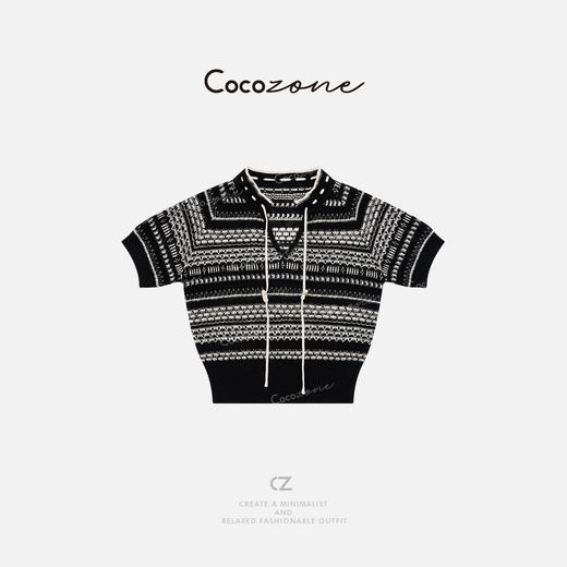 COCO ZONE刘一一  V领系带套头复古风显瘦撞色毛针织衫 CD1A0679 商品图0