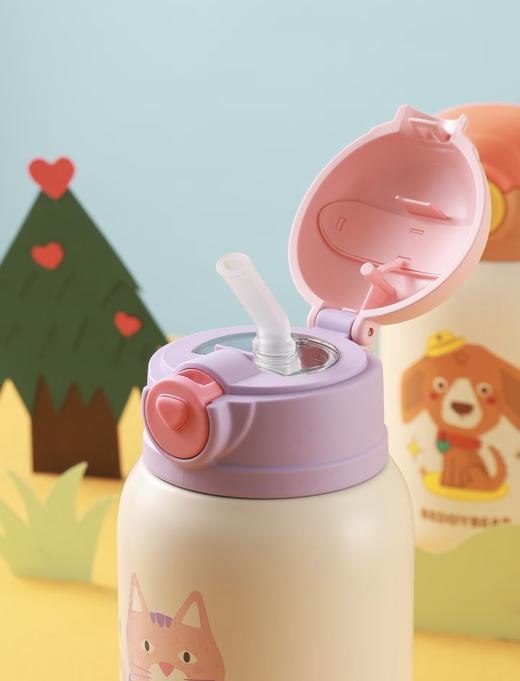 【品牌直发】【杯具熊清新萌宠系列糯米杯】儿童保温杯530ml 两盖吸管杯茶杯杯盖儿童幼儿园水壶316不锈钢 商品图8