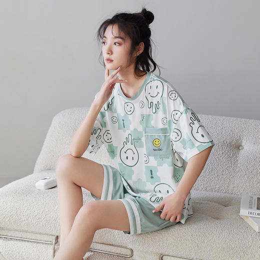 I'd爱帝时尚减龄卡通印花纯棉短袖家居套 商品图2